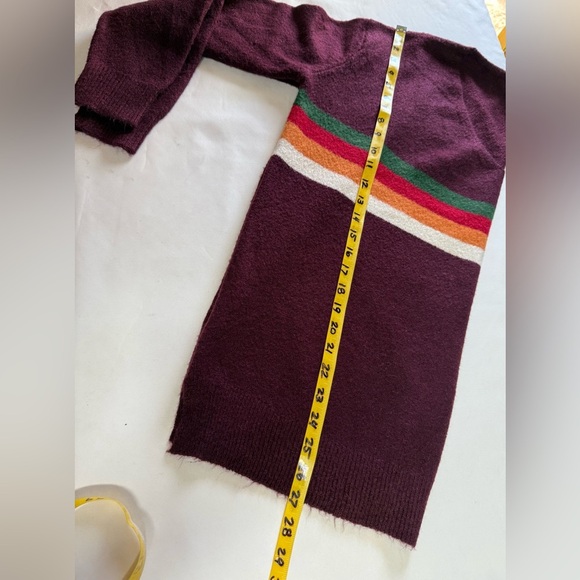 WISHLIST Deep eggplant with rainbow stripe V neck sweater size M/L. - Picture 12 of 12